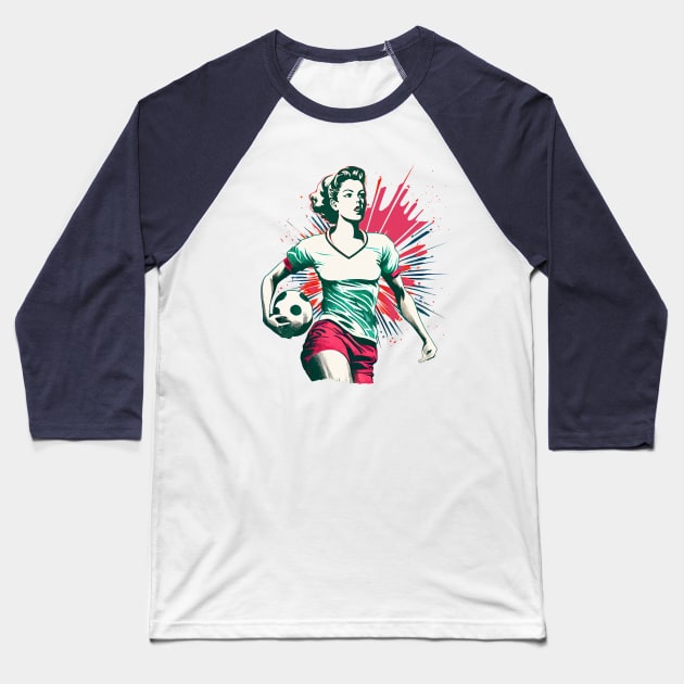 Womens Badass Soccer Player with Ball Retro Design Baseball T-Shirt by Pine Hill Goods